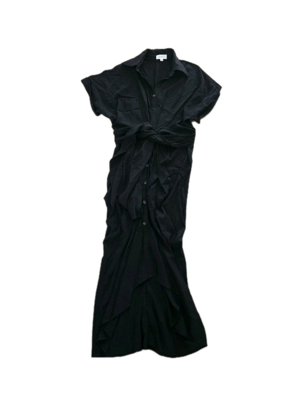 Mable Gwen Black Tencel Button Down Collared Midi Shirt Dress Womens Large - Picture 2 of 6